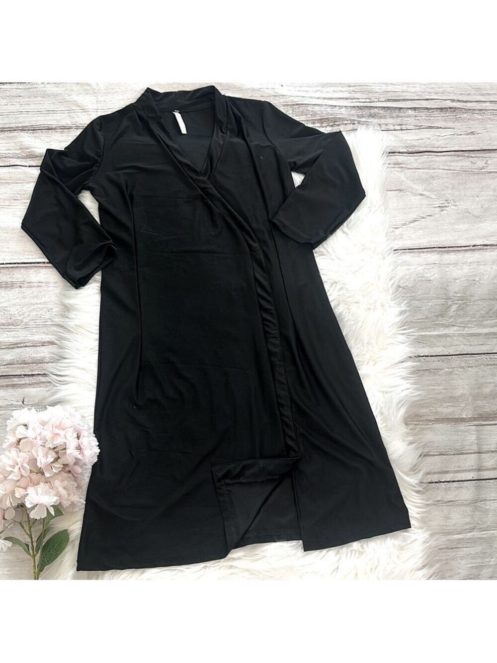 Michael F Women Wrap Front Black Dress Size Large